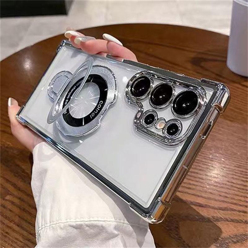 Luxury Transparent Shockproof Bracket Phone Case For Samsung Galaxy S25 Edge S24 S23 FE A06 A16 A26 A36 A56 A55 Silicone Cover