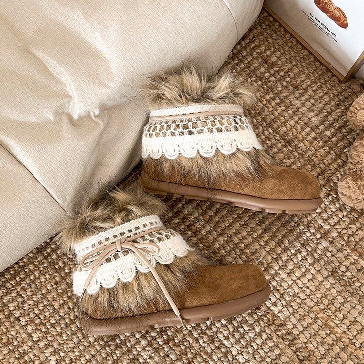 Retro Schneestiefel mit dicker Sohle Damen 2025 neu Winter gefüttert verdickt warm vielseitig höhenverstärkend flauschige Stiefel