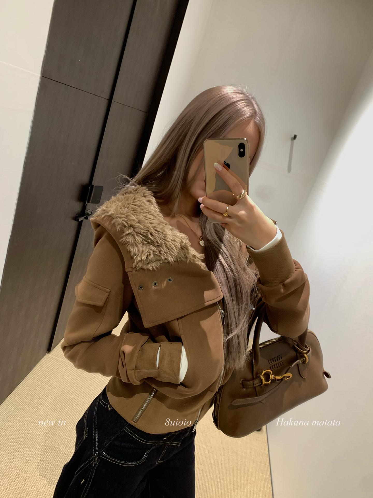 Women s Retro Caramel Fur Collar Jacket - 2025 Winter Slim Fit Warm Short Design S