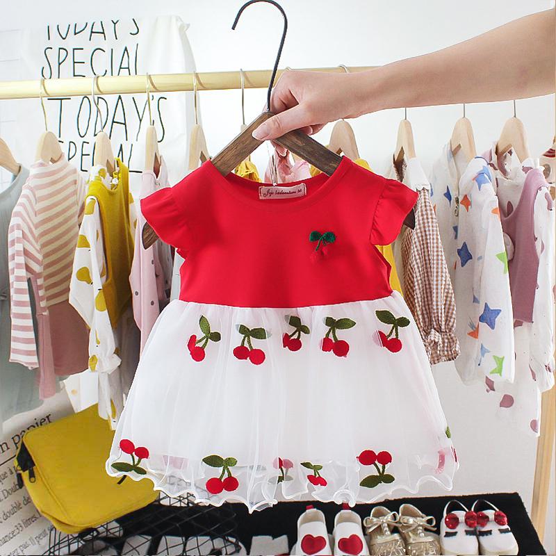 Baby Girl Summer Short-sleeved Dress Clothes cotton Stitching Embroidery Yarn Foreign Girl princess dresses