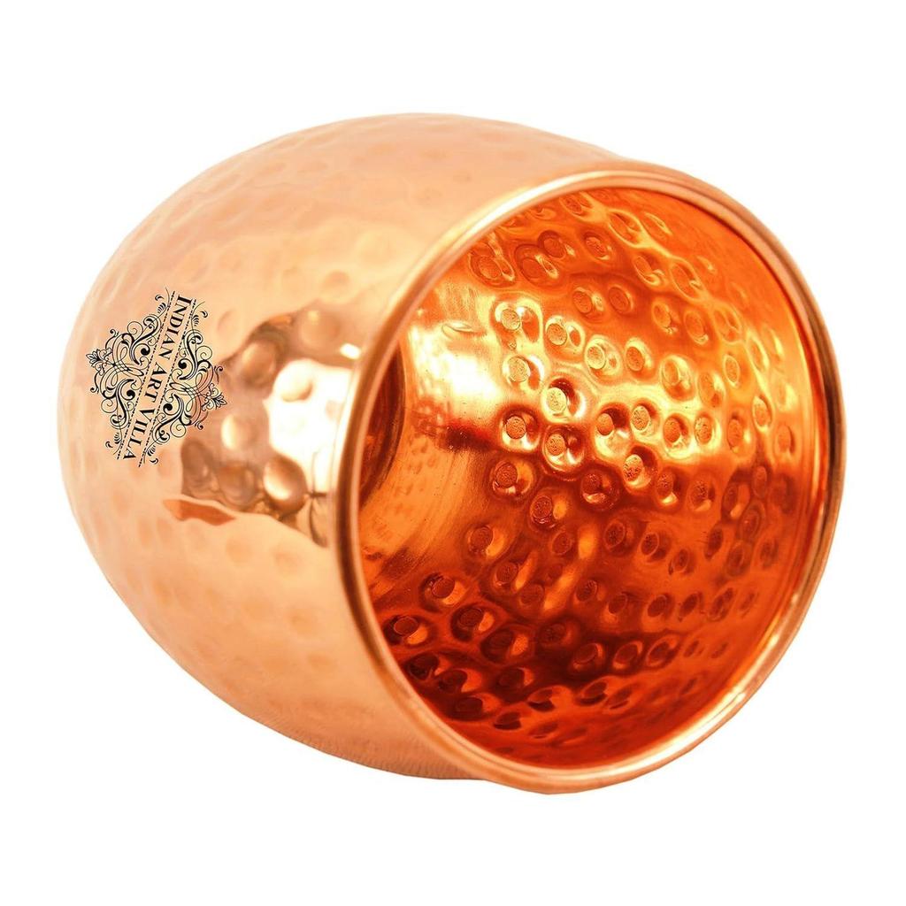 Copper Glass Tumbler, Hammer Design, Drinkware, 550 ML Each, Set of 6