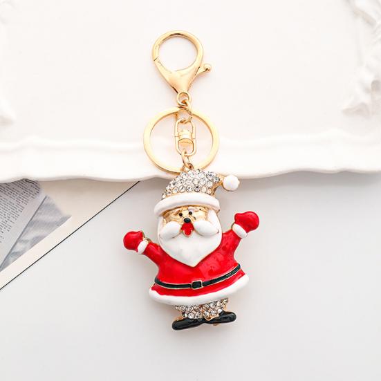 Keychain Pendant Sparkling Rhinestones Santa Claus Design Metal Keyring Decorative Key Holder Friends Bag