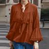 Women Casual Stand Collar Bell Sleeve Loose Blouse