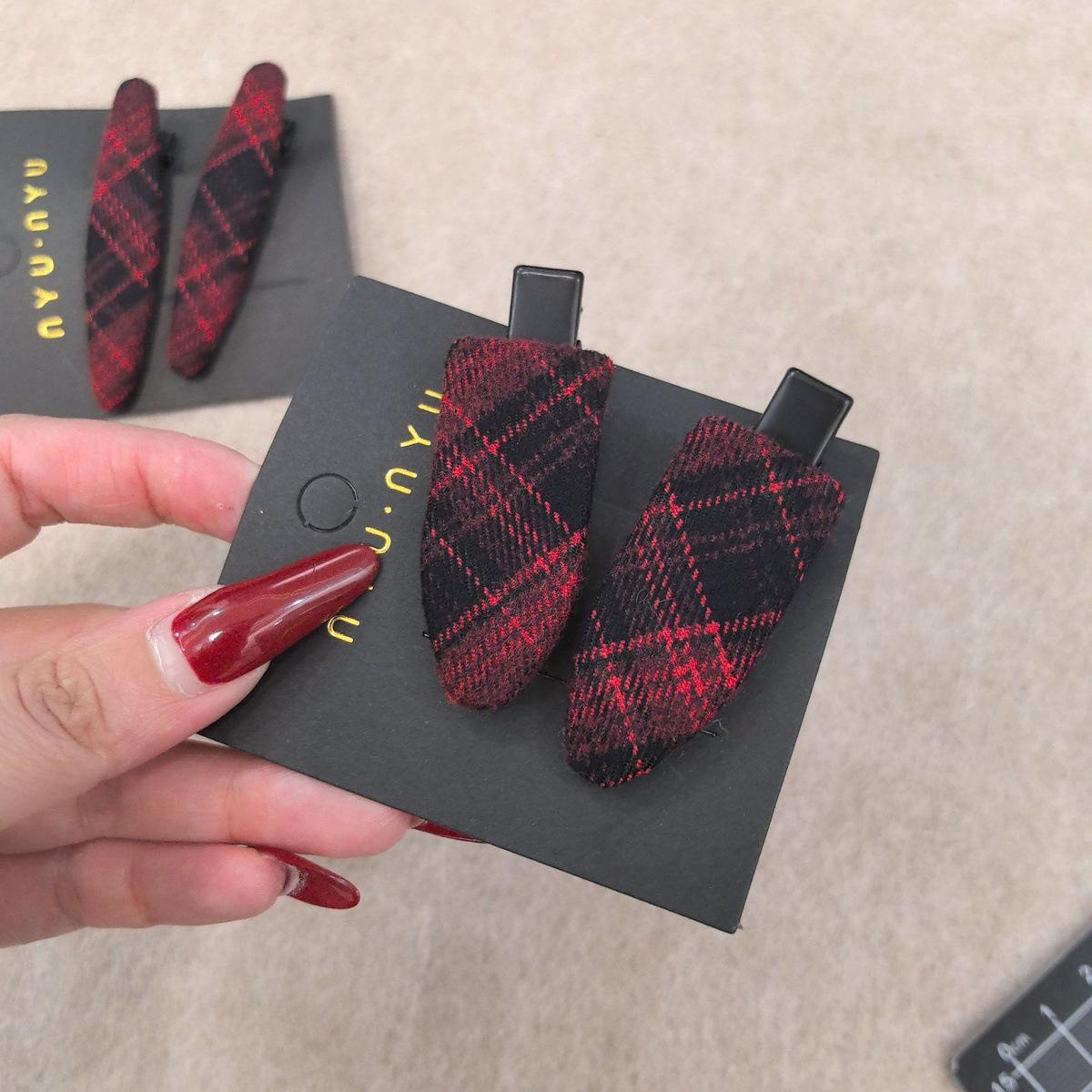 Korean Plaid Wool Hair Clip - Coffee Color Retro Bangs Accessory