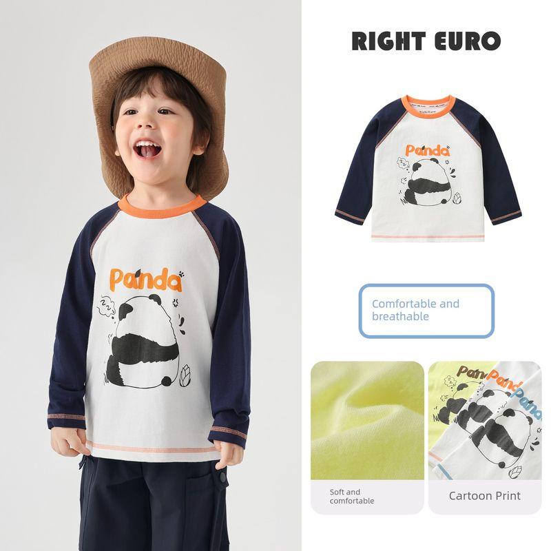 Right European Style Boys' Color-Block Long-Sleeve T-Shirt, Children's Pure Cotton Spring 2026 New Model, Baby Antibacterial Casual Top