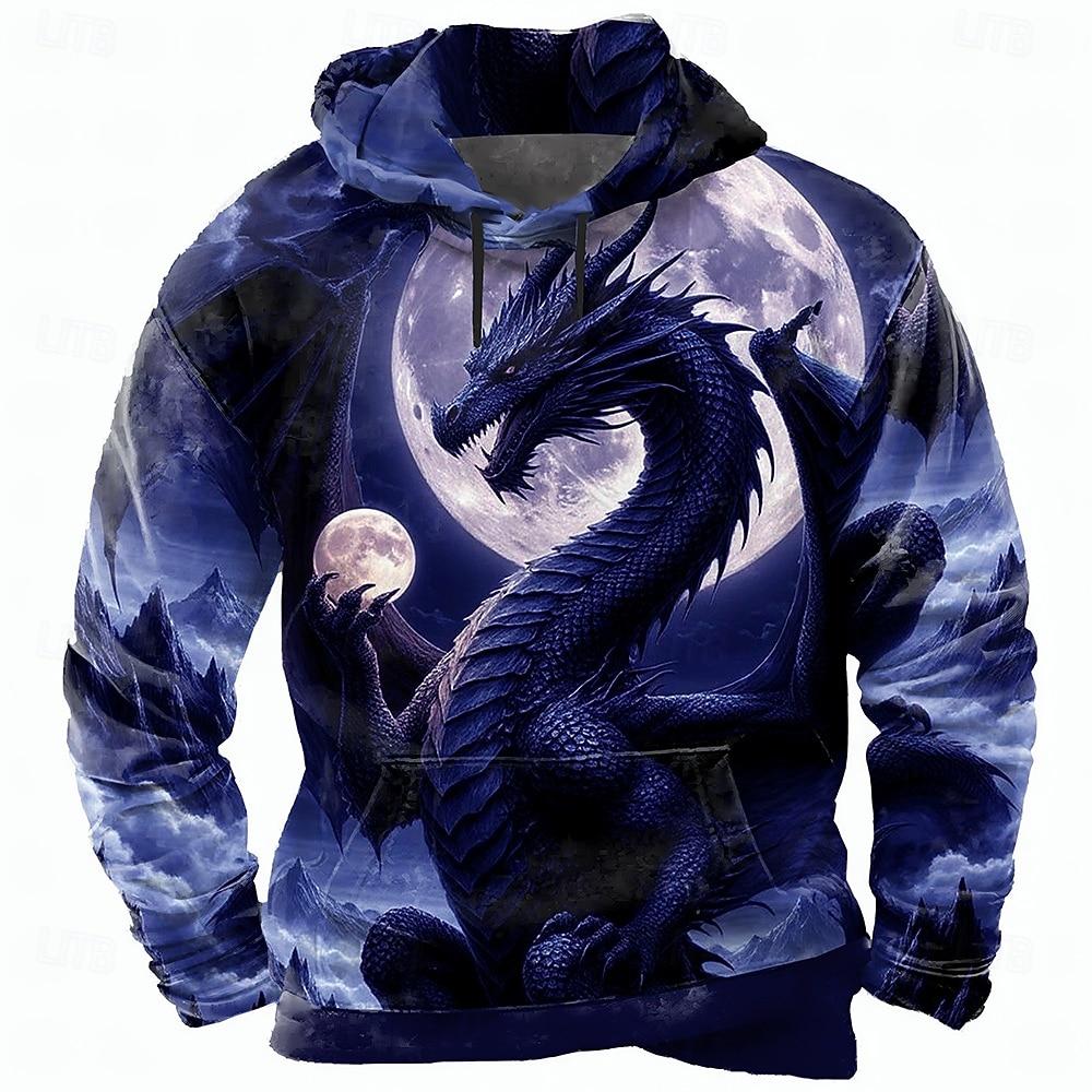 Men's Dragon 3D Hoodie Sweatshirt Cool Party Long Sleeve Crew Neck Club Streetwear 
