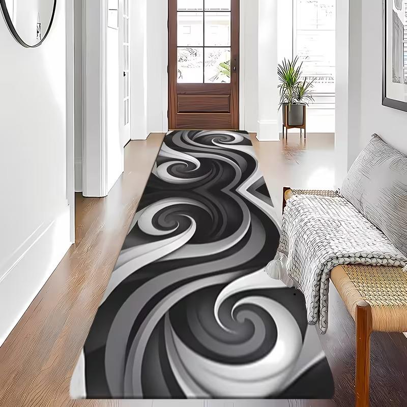 Black White Grey Geometric Patchwork Runner