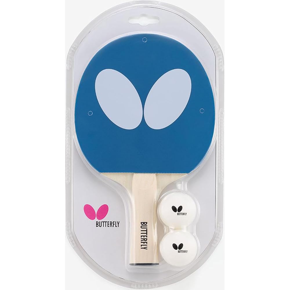 Butterfly Table Tennis Paddle with Rubber for Beginners Blue with 2 Balls 77360