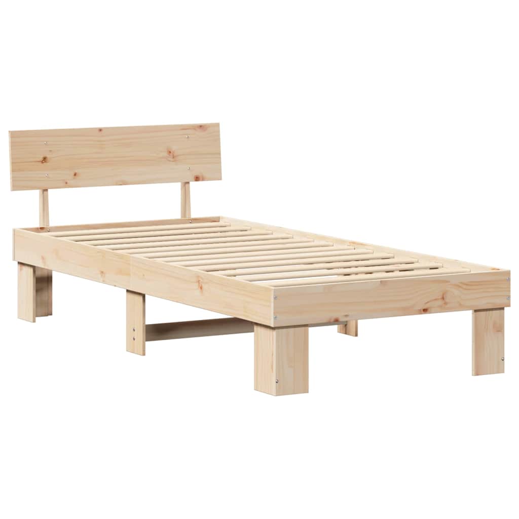 Bed Frame with Headboard Natural Finish 100 X 200 Cm Solid Pine Wood