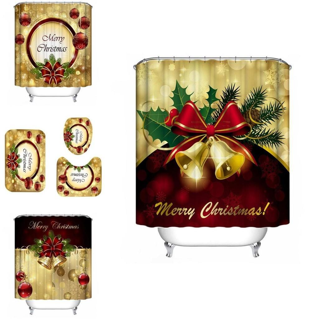 Elegant Christmas Shower Curtain And Toilet Mat Set For Stunning Holiday Home Decor