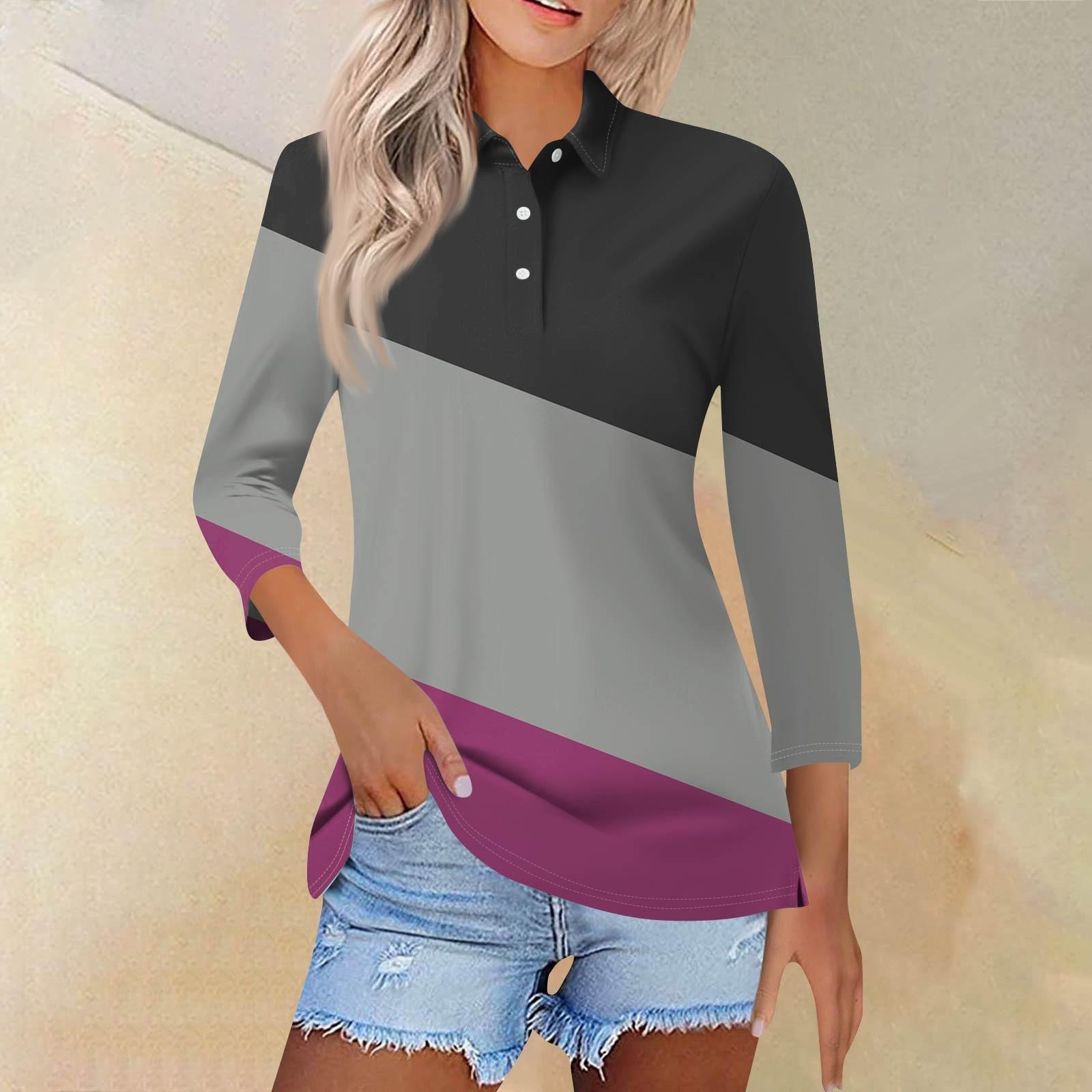 

Женская модная повседневная рубашка с короткими рукавами 3/4 с лацканами и принтом, женские топы на пуговицах S фиолетовый