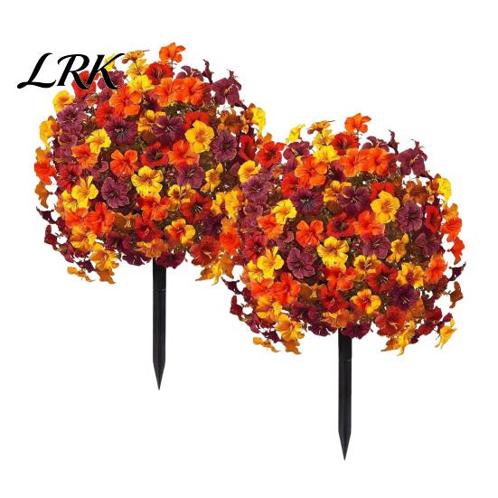 Natural Looking Fake Greenery Artificial Fall Flowers for Outdoors, Autumn Topiary Ball, UV Resistant Faux Mums with Ground Vivid Floral Decor Indoor