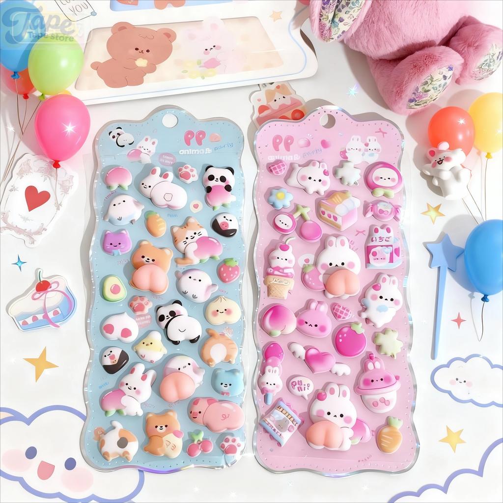 3D Cute Bunny Peach Sticker Kawaii Animals Stickers - Squishy Fidget Diy Decal For Phone Case Scrapbook, Fun Stress Relief Gift