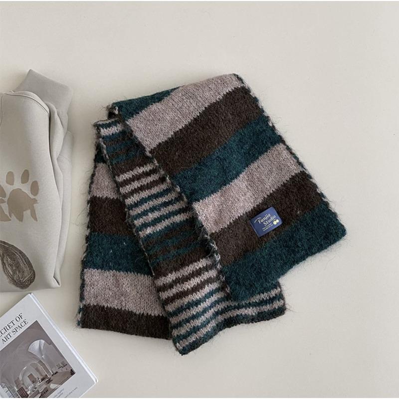 Fashion versatile color matching scarf Comfortable, warm and breathable wool striped color scarf Autumn and winter cold scarf