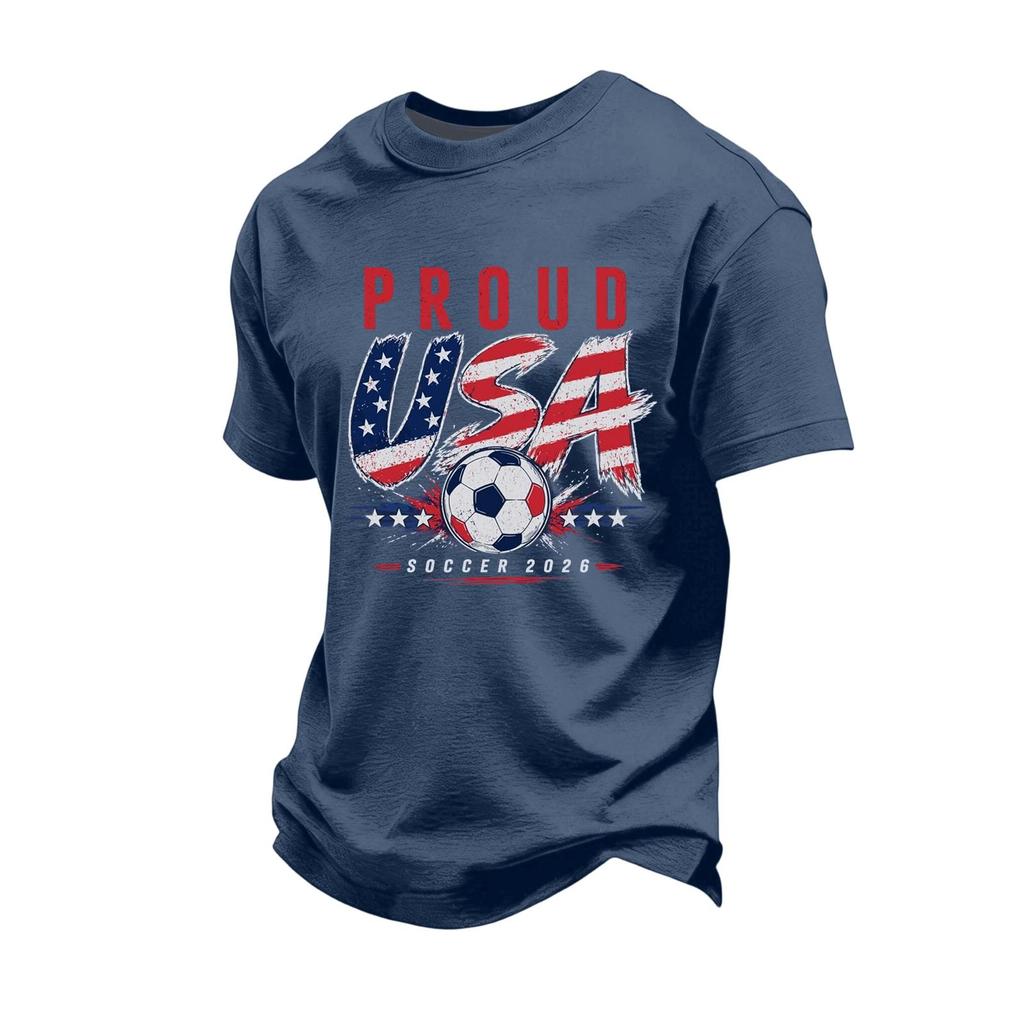 Men's Soccer Graphic Short Sleeve T-Shirt Loose Fit Casual Team Support Top