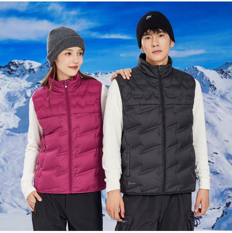 Large Size Down Vest Women's High-end White Duck Down Vest Men's Warm Couple Vest Stand Collar Autumn and Winter Class Uniform Print