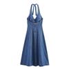 Abito Estivo Midi in Denim con Scollo a V e Nodo, Senza Maniche, per Donna