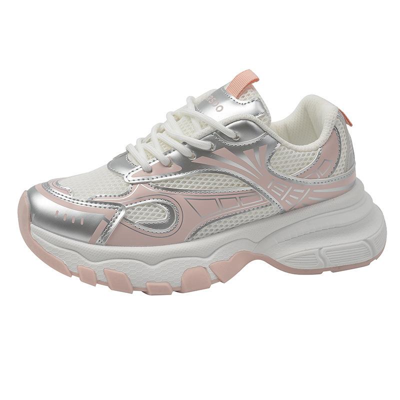 

Кроссовки серебристого цвета с толстой подошвой, женские, весенние и летние, дышащие, увеличивающие рост, повседневные кроссовки Fried Street Ins Tide 40 розовый