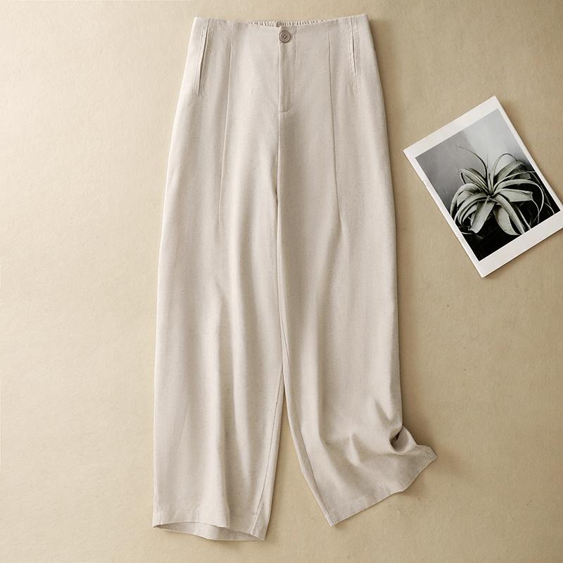 DIMANAF 2026 Summer New Plus Size Women Long Pants Cotton Linen Vintage Loose Elastic Waist Casual Lady Bottoms Clothing