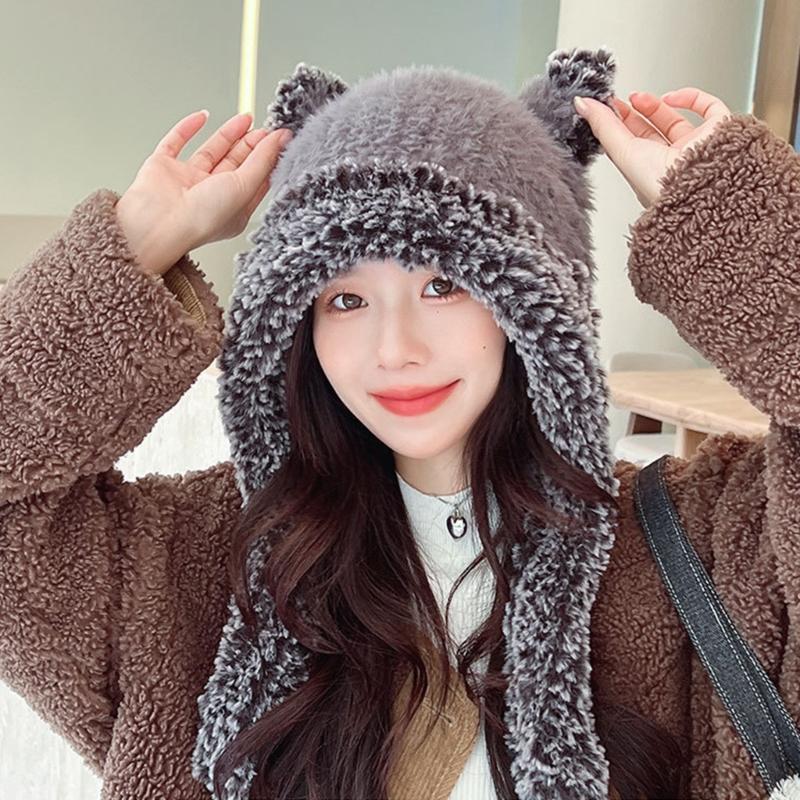 Winter Bear Ear Hat for Teens Keep Warm Protecting Ear Hat Windproof Outdoor