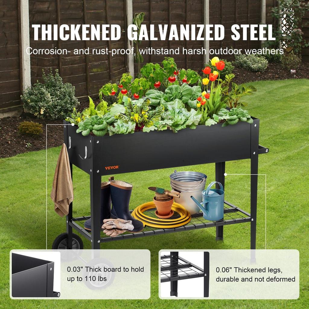 Raised Garden Bed, 42.5 X 19.5 X 31.5 Inch Galvanized Metal Planter Box, Elevated Outdoor Planting Boxes with Legs, for Growing