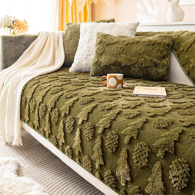 Merry Christmas Soft Faux Fur Warm Sofa Covers Anti-slip Couch Protector Solid Color Sofa Cover Towel Sofa Blanket Pet Kid Mat