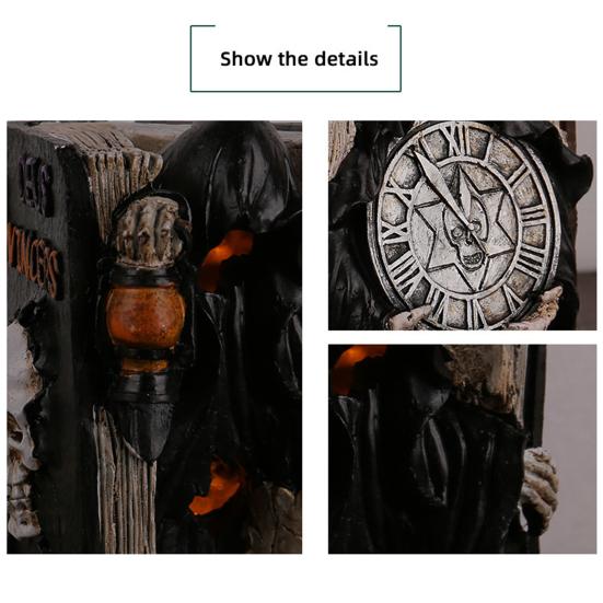 Halloween Skull Book Statue Spooky Resin Skull Spider Web Book Figurine with Grim Reaper Gothic Home Tabletop Decor