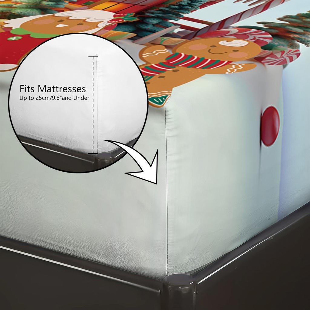 3pcs Christmas House Gingerbread Man Chipless Bed Sheet Set Multi Size Soft Bed Cover Bedroom Dormitory Bedding Decoration