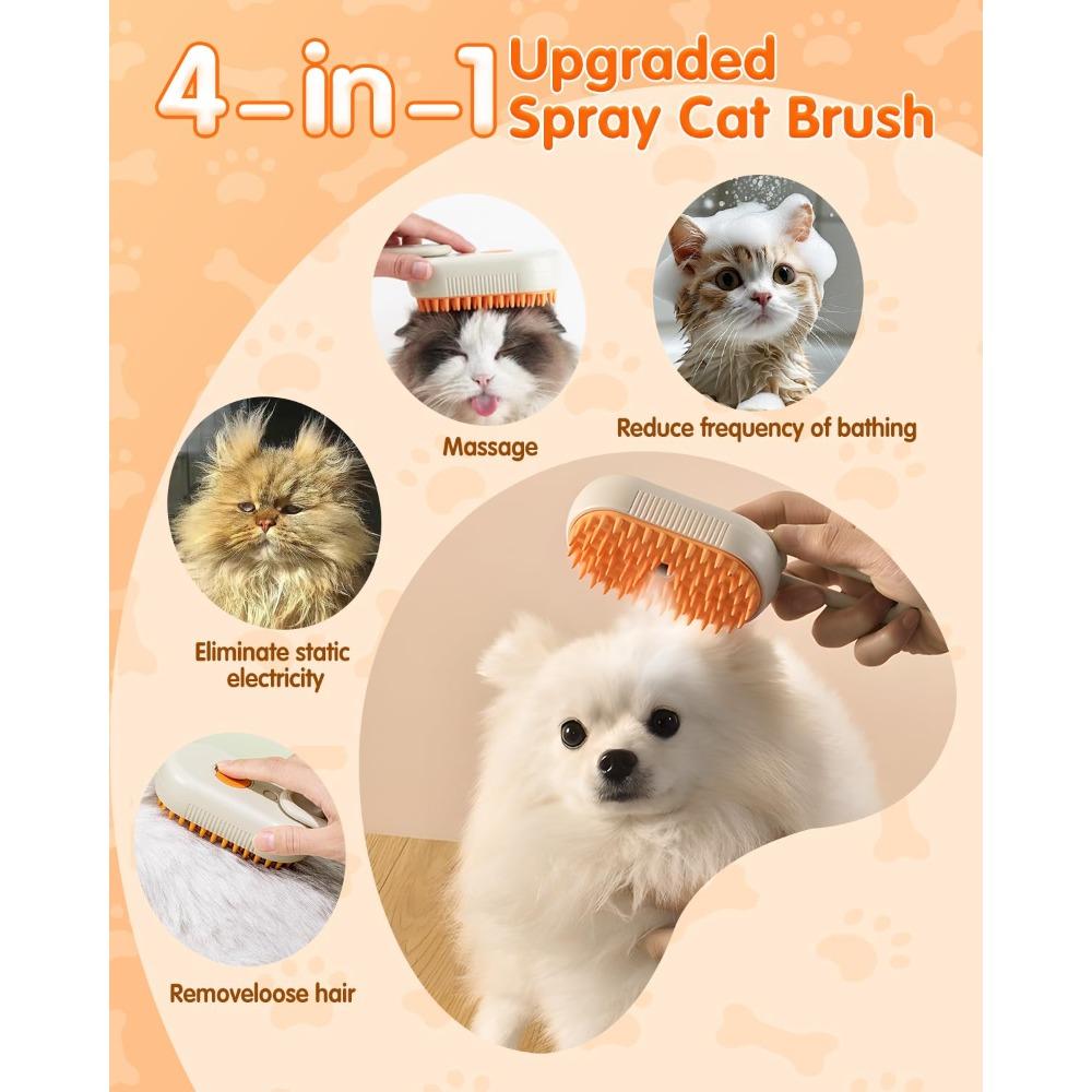 2026 New Pet Steam Brush, Cat Hair Removal Comb - 3-in-1 USB Rechargeable Pet Hair Remover with Water Tank (1 piece, Cream Coffee Color)