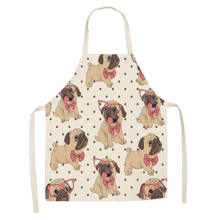 1 Pcs Cotton Linen BullDog Dog Print Kitchen Aprons Unisex Dinner Party Cooking Bib Funny Pinafore Cleaning Apron