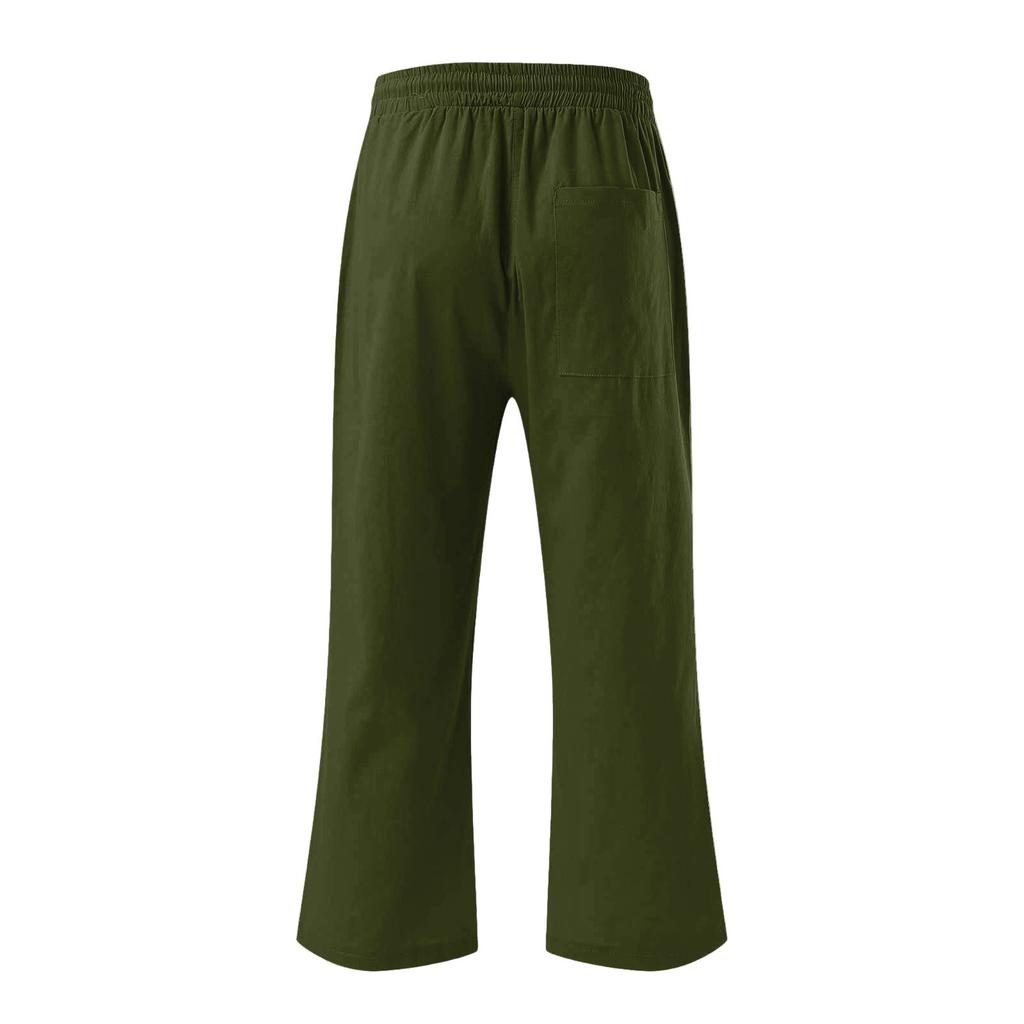Women's Summer Elastic Lace-up Color Button Decoration Cotton And Linen Loose Cropped Pants