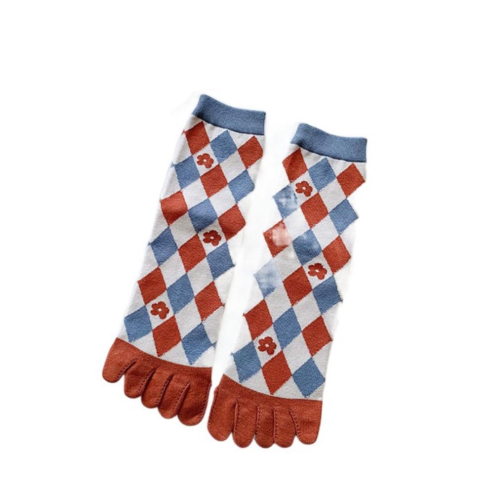 

Flower Split Toe Short Socks Stripe Grid Toe Mid-calf Socks Fashion Five Finger Tube Socks Women Style 12