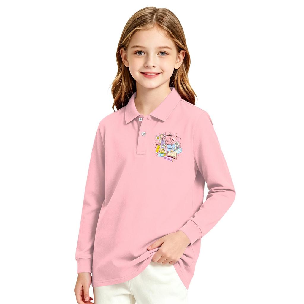 Girls Long Sleeve School Uniform Top Casual Print Shirt for Back to School