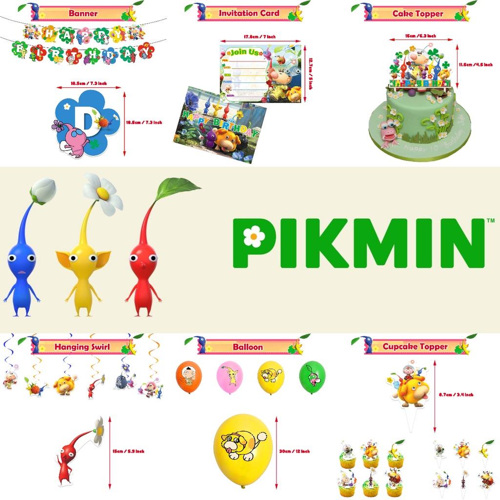 Pikmin-4 Geburtstagsparty-Dekorationsset: Papiergirlande, Luftballons, Tortenaufsatz, Cupcake-Aufsatz und mehr!