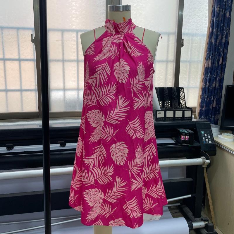 Summer New Halter Sleeveless A Line Casual Dresses Women Elegant Print Vacation Beach Women's Sexy Dress Fashion Slim Sleeveless Female Dress 25929