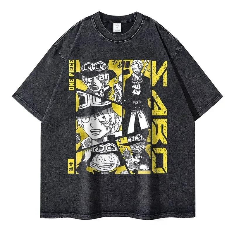 Roronoa Zoro T-shirts Vintage Washed Anime One P-Piece T-shirt Streetwear Luffy Manga Tops Tees Cotton