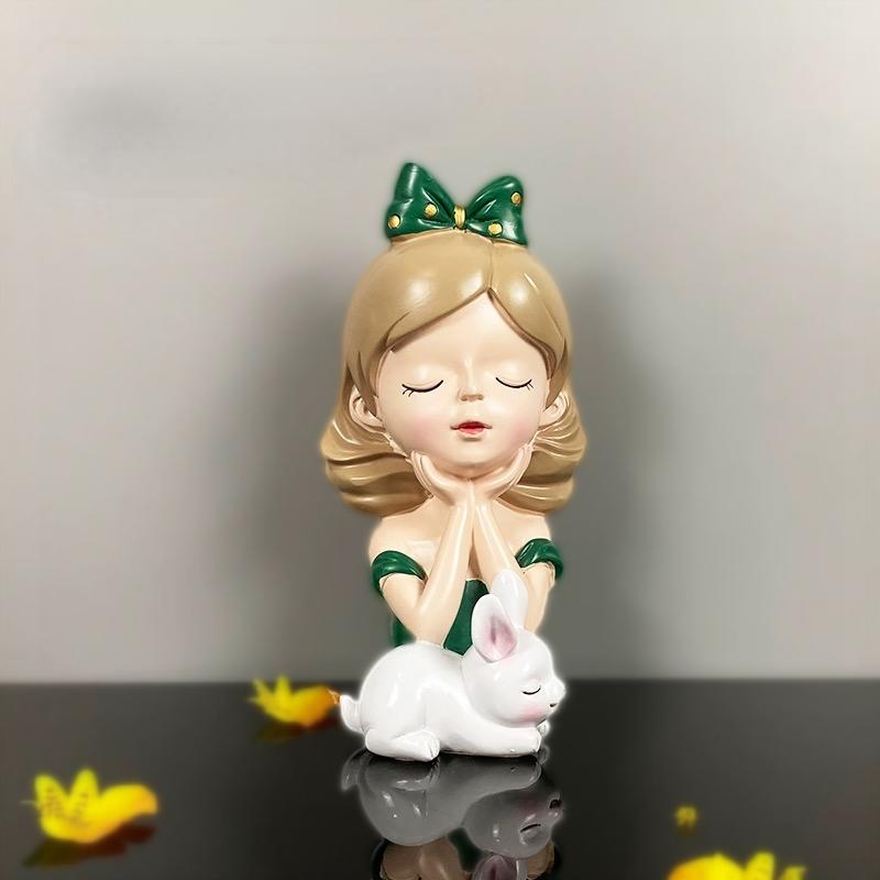 Face Pose Statue Cute Bunny Girl Statue Crafts Sculpture Yoga Pose Home Office Gift Decoration, Suitable As a Birthday Gift