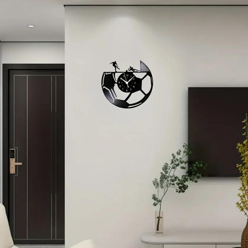 Soccer Vinyl Record Clock 12 Inch Sport Wall Clock Decor for Boy Room Home Bedroom Living Room Office Birthday Gift for Men