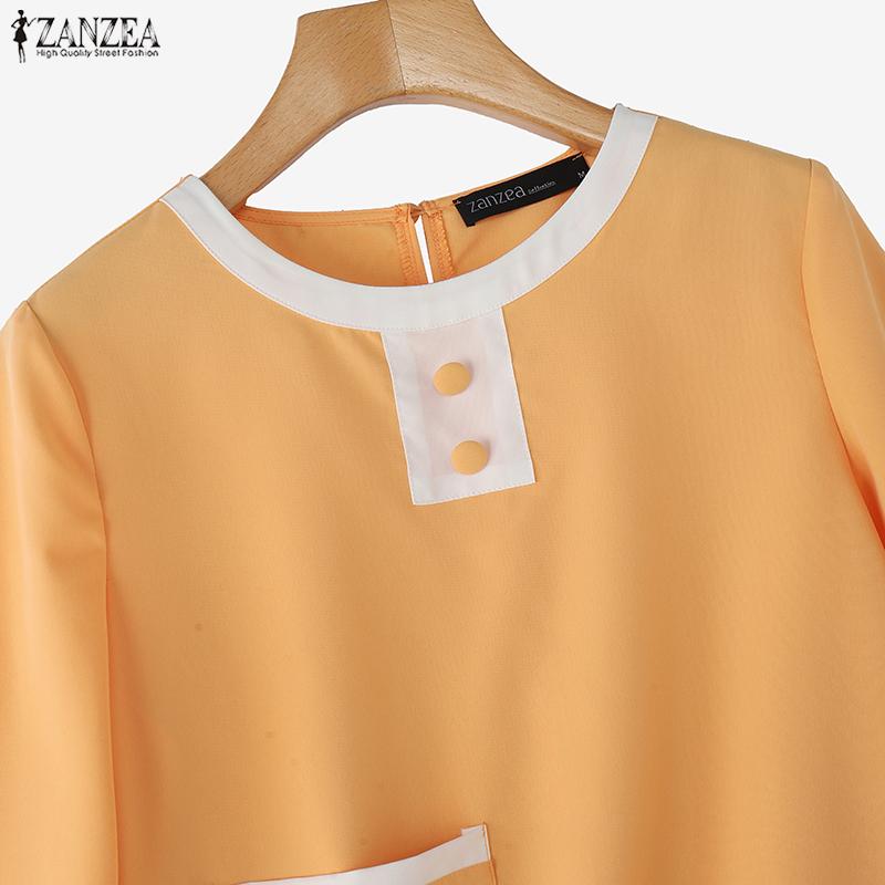 ZANZEA Women Casual Round Neck Summer 3/4 Sleeve Loose Blouse