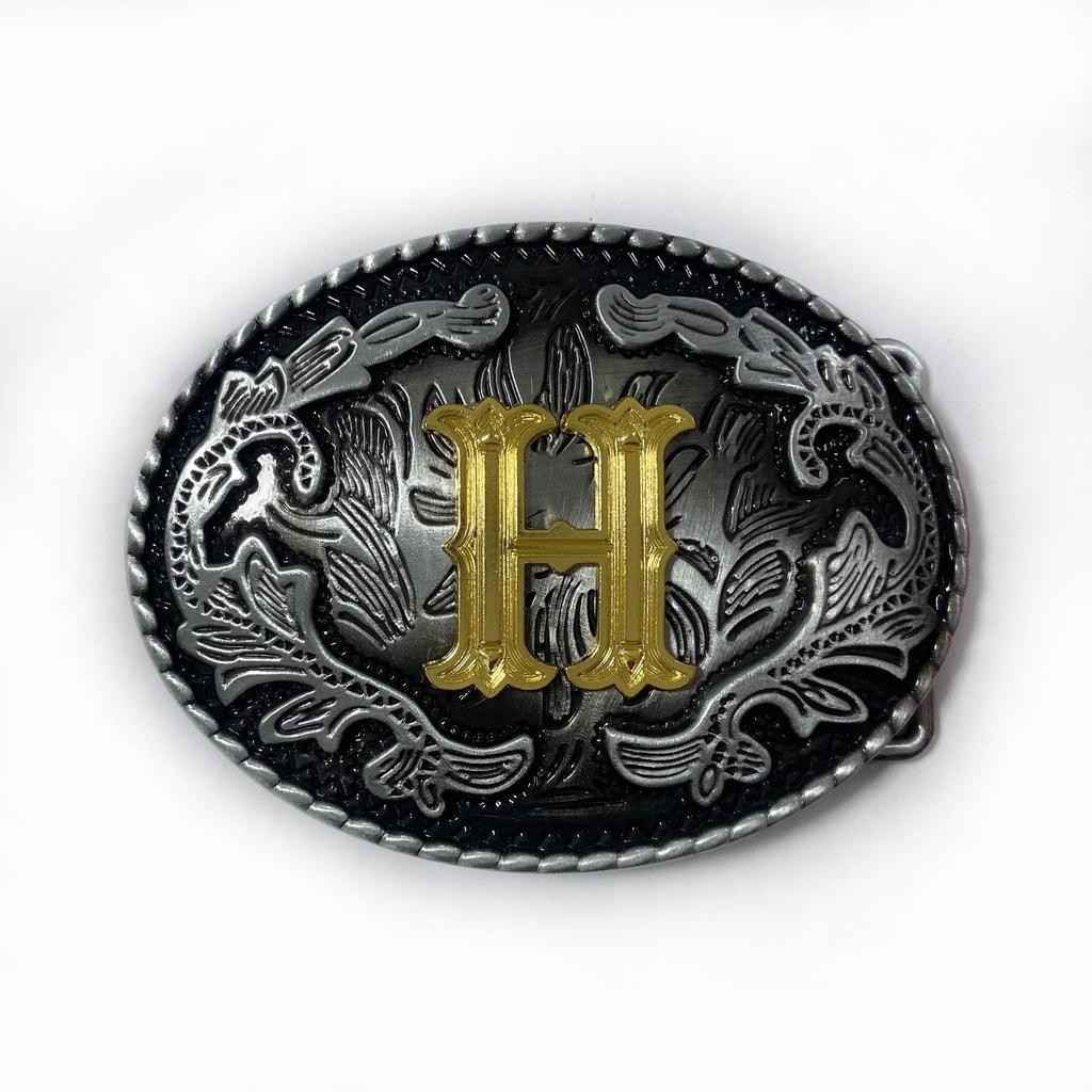 Western Cowboy Ethnic-Style Oval Belt Buckle - English Letters & Tang Grass Pattern Alloy