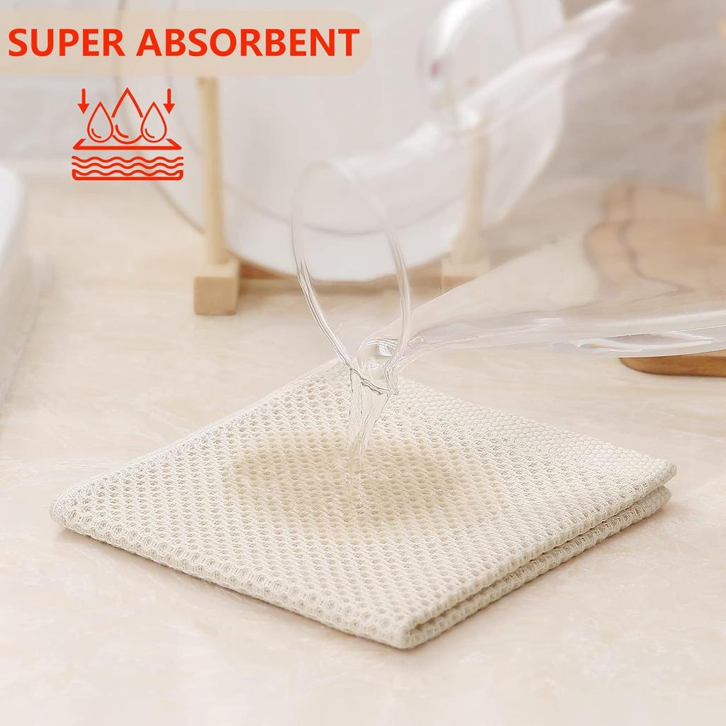 100% Cotton Kitchen Dish Cloths, 4-Pack Waffle Weave Dish Towels for Drying Dishes Super Soft Absorbent Quick Drying Dish Rags