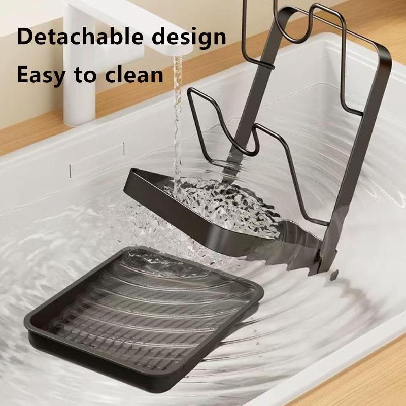 04 Stainless Steel Pot Lid Organizer - 2-Tier Adjustable Rack with Removable Drip Tray, Saves Counter Space While Cooking