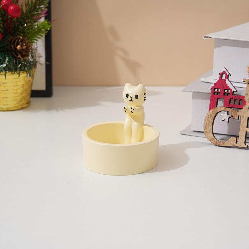 

Y Whimsical Cat Candle Holder - Cartoon Kitten Bonfire Resin Tea Light Stand, Aromatherapy Home Decor, Handmade Craft Sculpture
