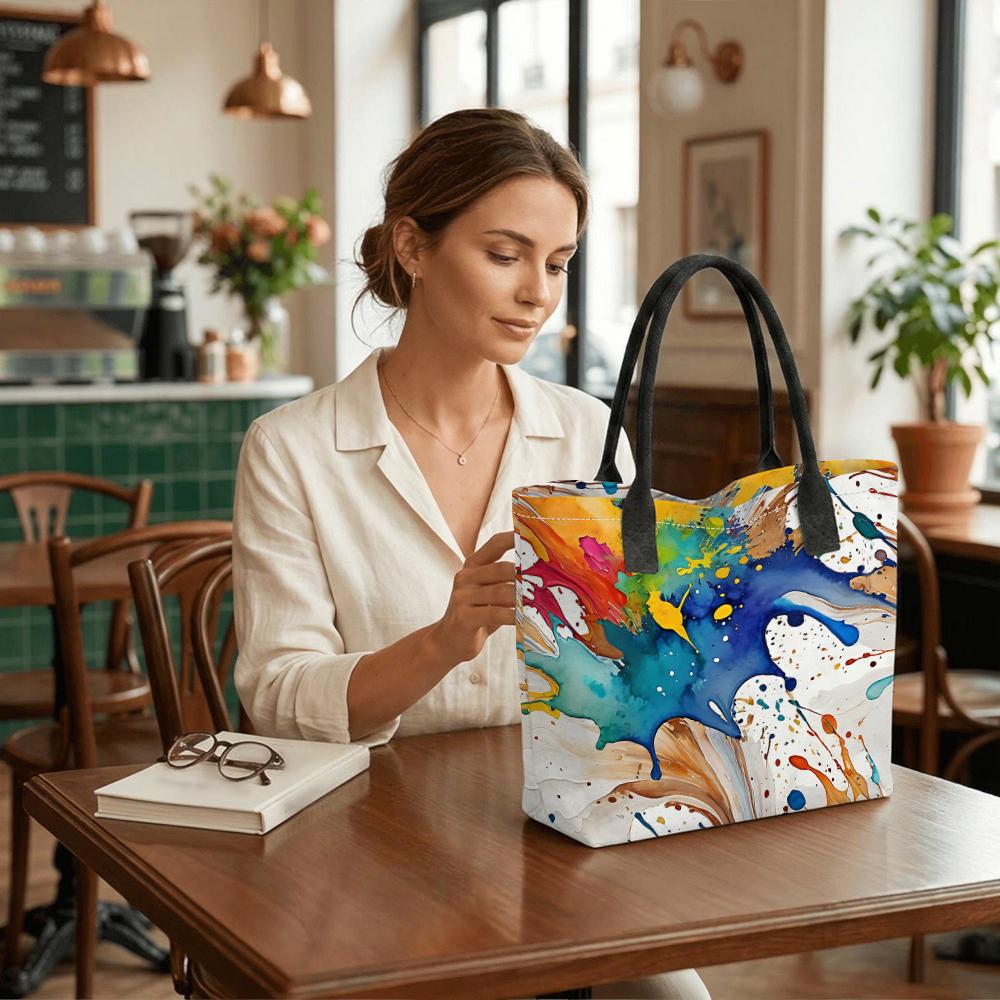 Colorful Watercolor Print Tote Bag Fashion Large Capacity Casual Shoulder Handbag for Daily Use