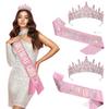 Birthday Queen Pink Crown Strap Set Birthday Queen Crystal Rhinestone Crown Party Accessories