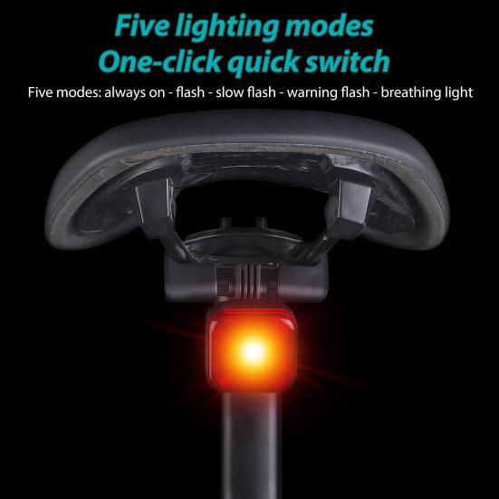 Bicycle Tail Light with Brake Sensor Waterproof USB Rechargeable MTB Road Mountain Bike Seatpost Saddle Mount Night Riding Warning Rear Lamp