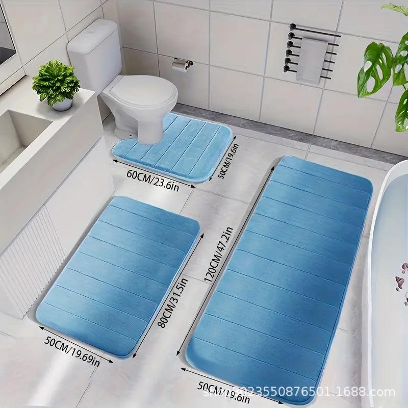 TEMU Quilted Bathroom Set: Non-slip, Water-absorbing Coral Fleece Toilet Mat and Floor Rug.