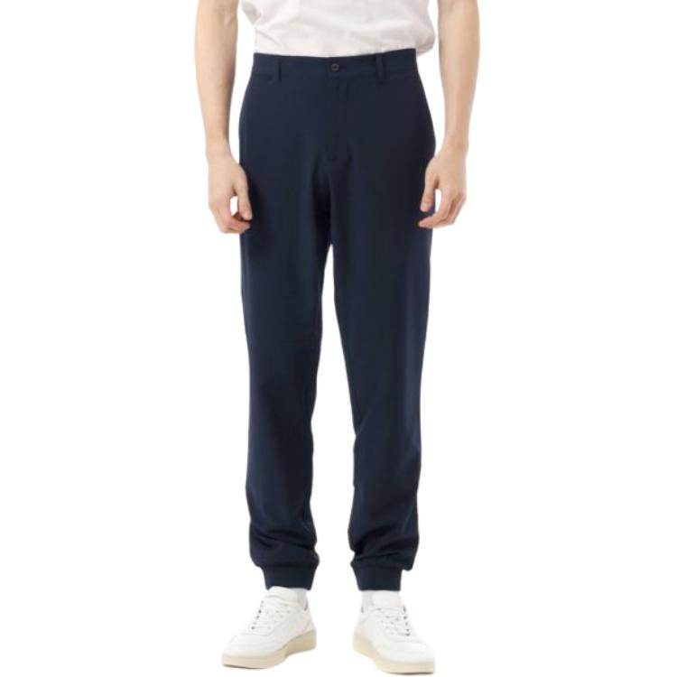 J.Lindeberg Solid Mid-Rise Cuffed Casual Pants Men bottoms Navy-Blue GMPA09667-6855