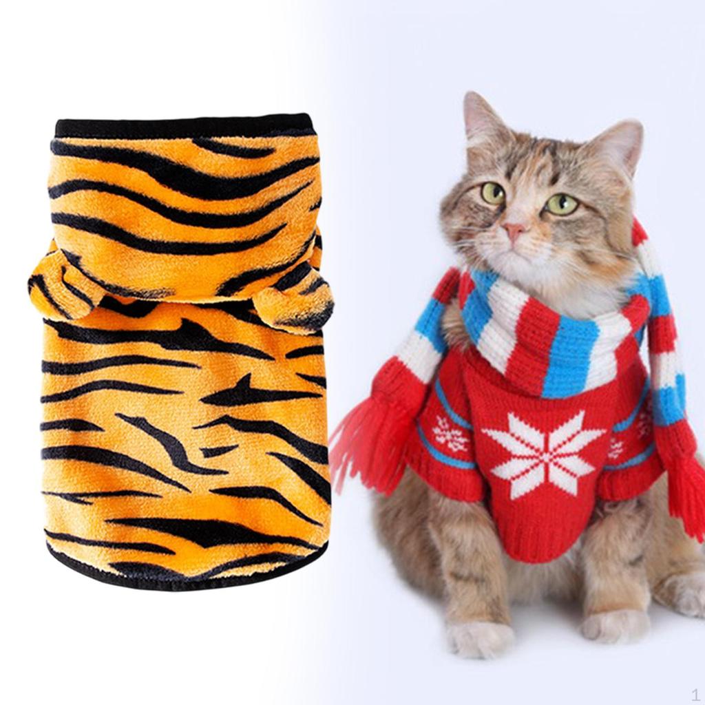 Süßes Katzenkostüm, warme Welpenjacke, weiches Tiger-Transformations-Outfit, Haustierkleidung, warme Hundekleidung für
