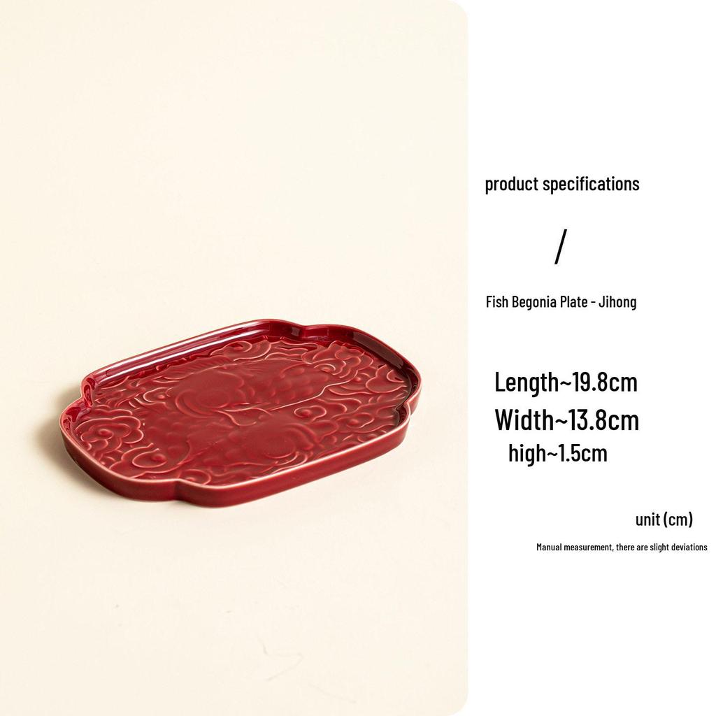 Red Ceramic Dessert Plate: Retro Chinese Pastry & Fruit Display Dish